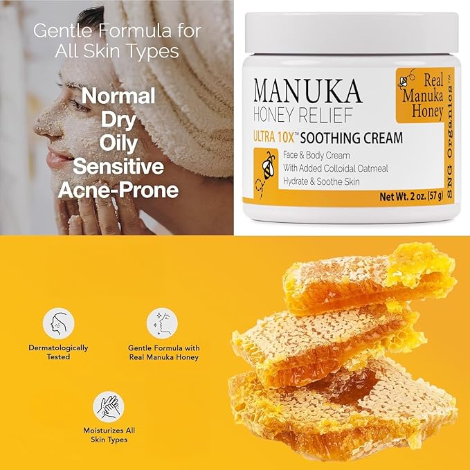 Super Natural Goods Manuka Honey Cream (2oz) – Hydrating Lotion for All Skin Types Suitable for Kids and Adults | Moisturizing Body Cream with Real Manuka Honey Aloe Vera Juice and Cocoa Butter