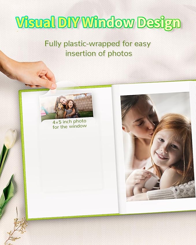Photo Album 4x6 with 100 Pockets,Slip-in Picture Albums,Linen Cover Memory Book with Front Window,White Page Vertical Photo Book for Wedding,Family,Anniversare,Baby,Vacation