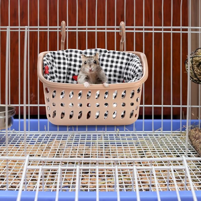 DEAYOU 2 Pack Rat Hammock for Cage, Chew Proof Small Animal Hanging Basket Bed with Hooks, Chinchilla Hideout Ferret Cage Accessories for Guinea Pig, Hamster, Sugar Glider, Hedgehog