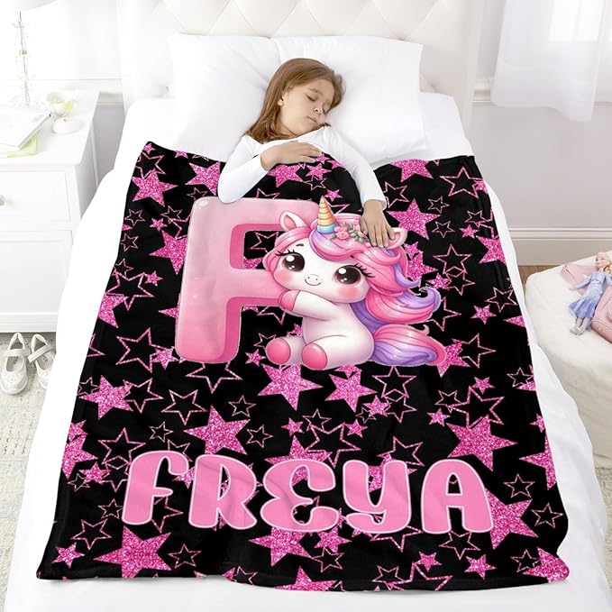 Custom Initial Baby Name Blanket - Personalized Throw Blanket for Babies Kids Adults (Initial & Name Design)