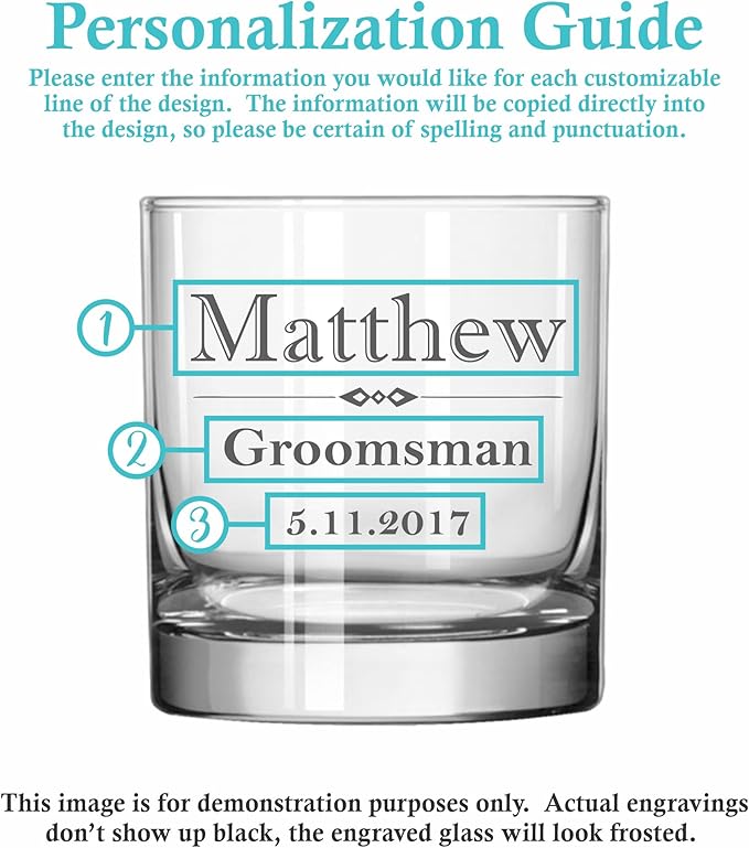 Blue Ridge Mountain Gifts Personalized Engraved 11oz Whiskey Glass – Custom Groomsmen Gift for Wedding Party – Etched Rocks Glass for Bourbon, Scotch, and Cocktails (4)