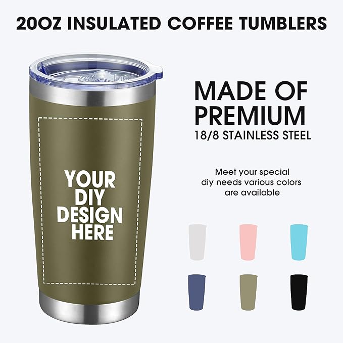 Personalized Custom Tumbler Print in USA 20oz Stainless Steel Coffee Cup with Lid & Straw Double Wall Insulated Tumbler with Colorful Text Logo Photo