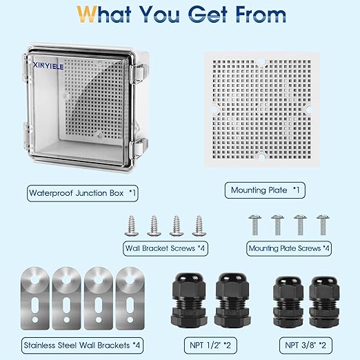 Waterproof Outdoor Project ABS Plastic Junction Box IP67 Weatherproof Dustproof Enclosure with Hinged Cover, Mounting Plate,Wall Brackets for Power Project (Clear, 5.9"x5.9"x3.5")