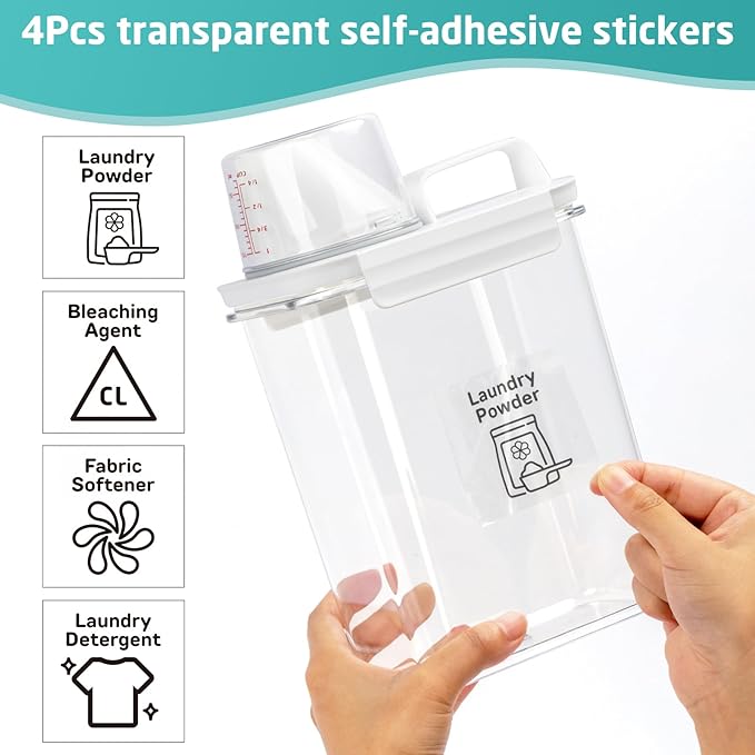 Laundry Detergent Dispenser-2 Pack, 61 oz Detergent Dispenser with 4 Removable Labels, Laundry Soap Dispenser for Laundry Room Organization and Storage, BPA Free & PET Plastic Clear