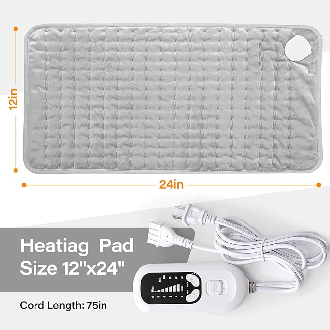 Deepsoon Heating Pad,Electric Heating Pads for Back,Neck,Abdomen,Moist Heating Pad for Shoulder,Knee,Arms,Legs,Dry/Moist Heat & Auto Shut Off,Christmas Gifts for Men and Women,White Gray,24x12 Inch