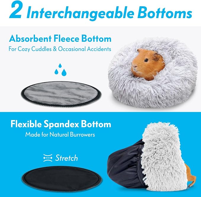 Paw Inspired Furr-O Burrowing Pet Bed Enrichment,Removable Base, Light Gray | Cozy Carrier Toy, Zip-On Spandex and Fleece Bottoms, Hideout Cage Accessories for Guinea Pigs, Hamsters, Small Pets, Animals