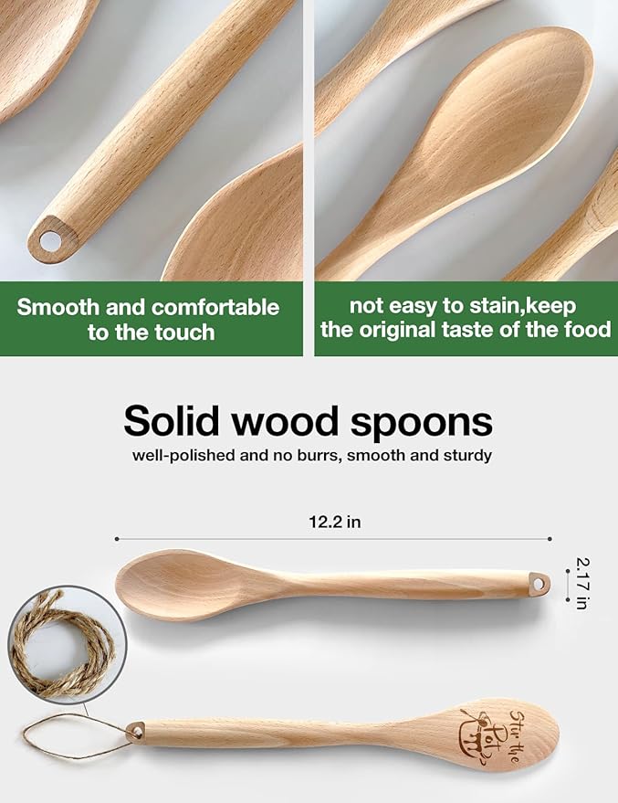 Funny Stir the Pot Wooden Spoons for Cooking, Salad Mixing Stir Serving Spoon, Engraved Wood Spoons Kitchen Decor Accessories Valentine's Day Gifts for Woman Chef Grandma