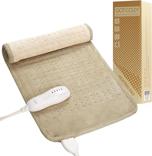 GOTCOZY Heating Pad for Back Pain Relief & Cramps,Electric Heating Pads for Neck and Shoulders with 2H-Auto Shut Off and 5 Heat Settings,Gifts for Mom Men 12''X24''(Khaki)