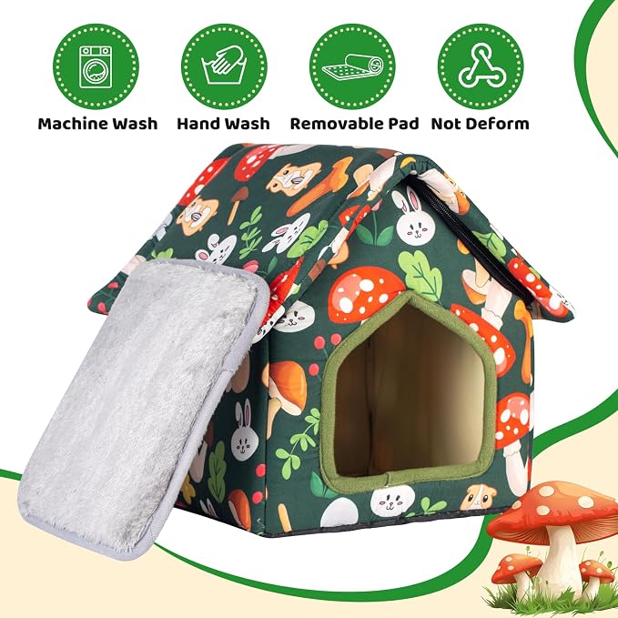 Guinea Pig Hideout, Foldable Guinea Pig House with Non-Slip Bottom & Removable Pad, Soft & Washable Bunny Bed for Hamsters Dwarf Rabbits Ferret Hedgehogs and Other Small Animals