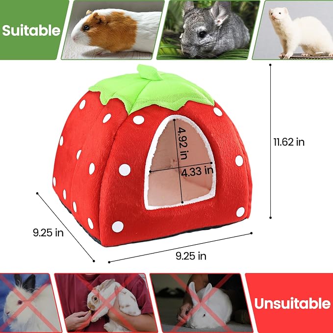 Mygeromon Guinea Pig Bed Rabbit Hideout Cuddle Cup (Strawberry Style) | Washable, Winter, Small Animals Sleeping House, for Ferret, Chinchilla, Bunny