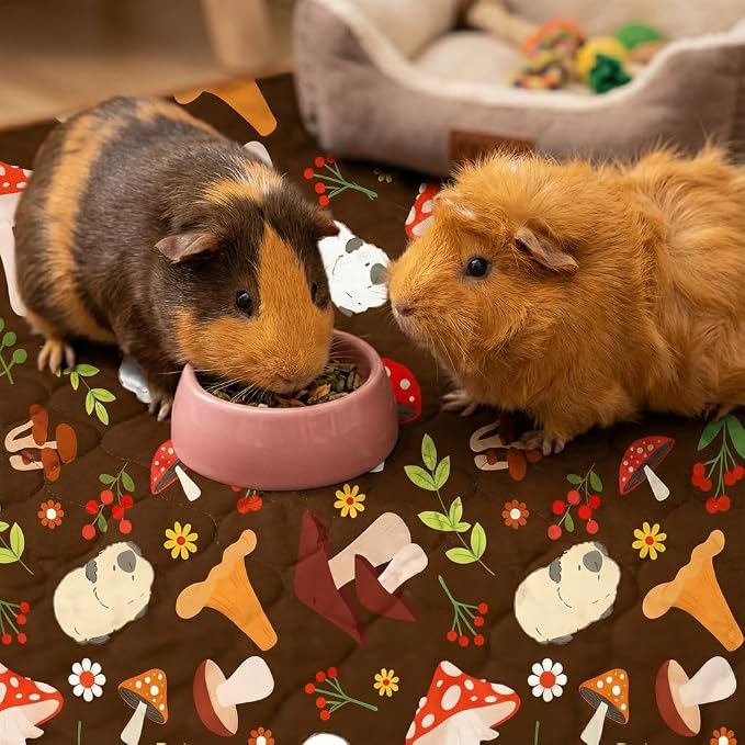 Guinea Pig Cage Liner, 49"x24" Bedding for Midwest Cage 2 Pack, Mushroom | Washable Fleece Bedding, Super Absorbent, Non-Slip, Waterproof Rabbit Mat, Machine Washable, Small Animal Cage Accessory