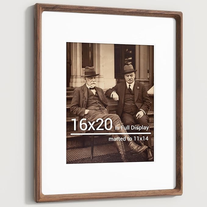 Heimlove 16x20 Picture Frames Natural Walnut,Original Wood Hand Make Crafted Poster Frame with Mat to 11x14 Graduation Picture Display,Family Picture,Wedding Picture,Photo,Document Wall Mounted