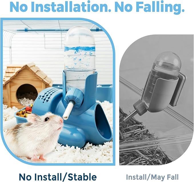 VANNON 3-in-1 Hamster Water Bottle with Food Bowl & Hideout Base, Blue | 3-in-1 feeding station combines water, food and hideout space to help keep hamster cages organized and easy to maintain.