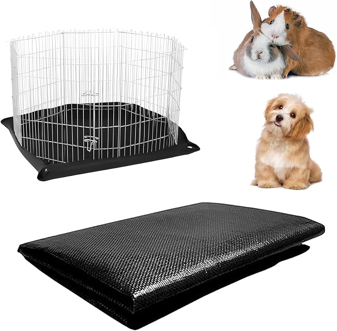 Guinea Pig Cage Liner, 59"x59" Playpen Mat, Waterproof Washable Tarp, Black | 59 x 59 in black waterproof pet mat protects floors and works as a washable, reusable liner for cages and playpens.