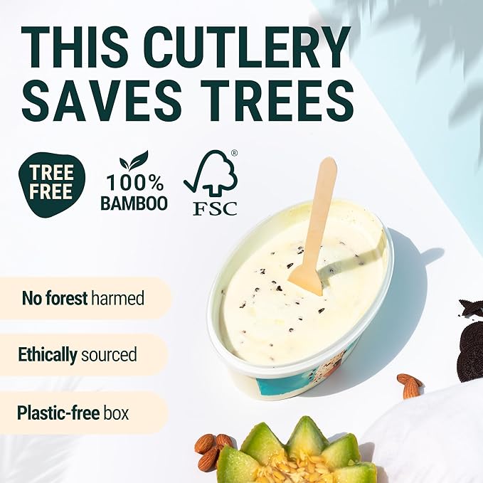 Bamboo Cutlery Set 300 Pcs (100 Forks 100 Knives 100 Spoons) Reusable & Disposable Bamboo Utensils Set | Splinter-Free, Sturdy, Compostable Cutlery Set| FSC Certified