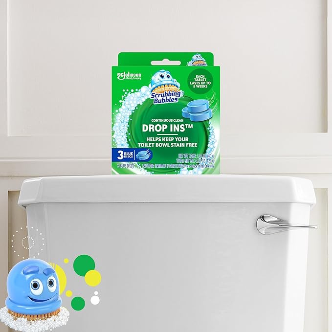 Scrubbing Bubbles Continuous Clean Toilet Drop-Ins, Automatic Blue Toilet Bowl Cleaner, Septic-Safe Tank Tablets Remove Hard Water Minerals & Limescale, Stain & Smell Protection, 3 Count (Pack of 1)