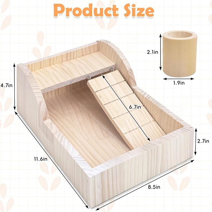 PINVNBY Hamster Sand Bath Box Wooden Small Animals Shower Room & Digging Sand Bath Container with Bowl for Dwarf Syrian Mice Mouse Gerbil and Other Small Animals