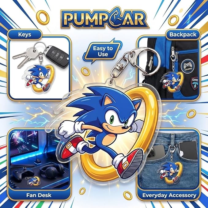 PumpCar Acrylic Keychain Double-Sided Charm Key Ring with Metal Clip Backpack Charm Bag and Car Key Accessory Collectible