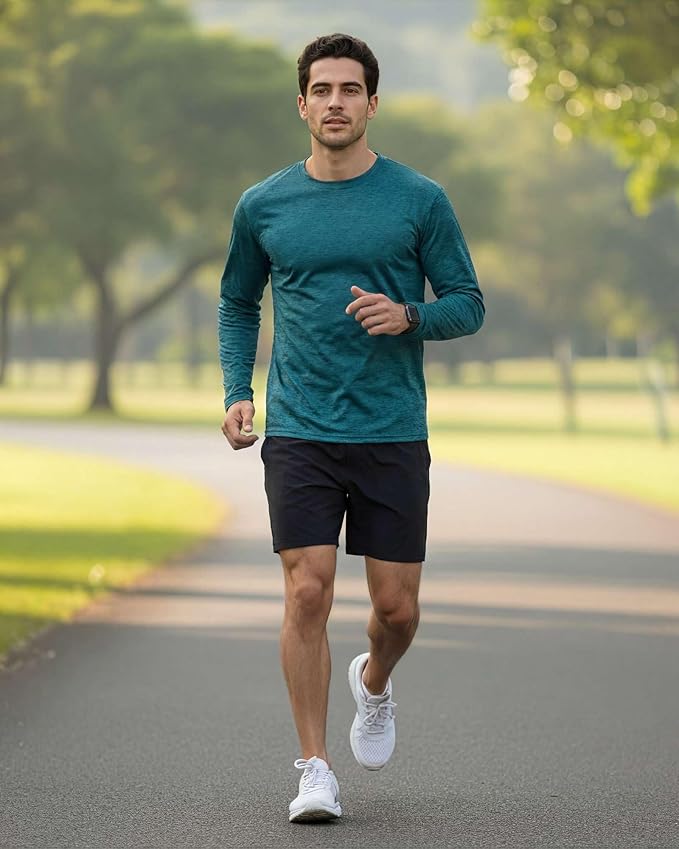 Real Essentials 4 Pack: Mens Long Sleeve Dry Fit T Shirts Hiking Fishing Workout Gym Work Sun UPF 50 Wicking Running Tee