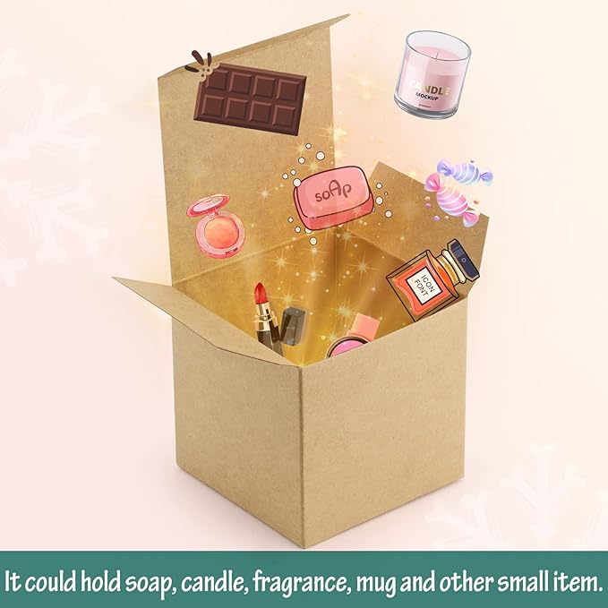 ValBox 4x4x4 Brown Gift Boxes 25PCS Kraft Paper Boxes with Lids for Gifts, Crafting, Cube, Cupcake Boxes, Easy Assemble Boxes for Party Favor