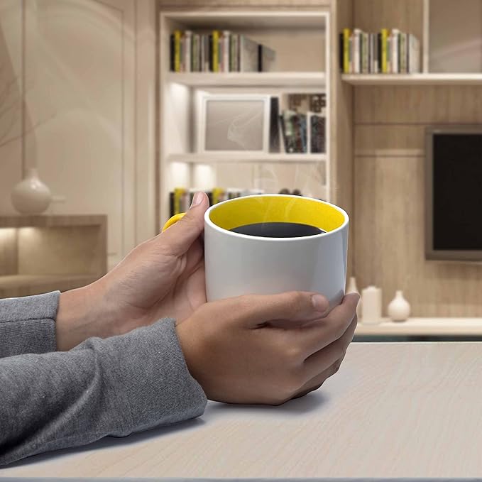 DISCOUNT PROMOS Bistro Style Large Coffee Mugs 16 oz. Set of 10, Bulk Pack - Perfect for Coffee, Tea, Espresso, Hot Cocoa, Other Beverages - Yellow