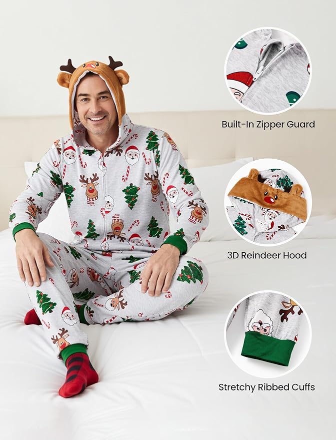 PATPAT Matching Family Christmas Onesie Pajamas – Holiday Hooded Jumpsuit Sleepwear PJs Couples Xmas Loungewear with Socks