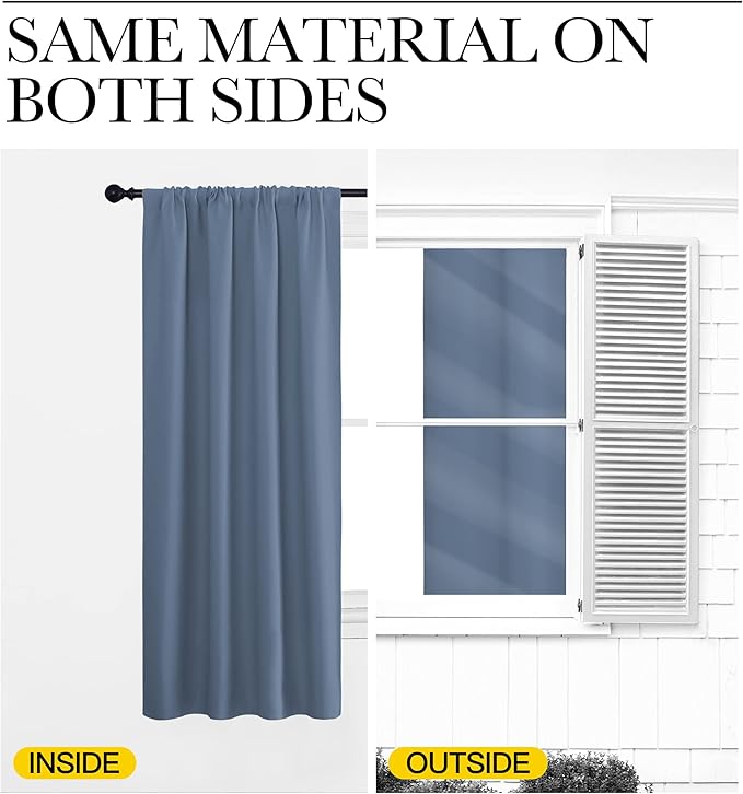 NICETOWN Kitchen Curtains, Short Blackout Curtains & Drapes, Thermal Insulated Blackout Curtain Panels for Kids Room, Play Room (Stone Blue, 34" Wide by 45" Long, 2 PCs)