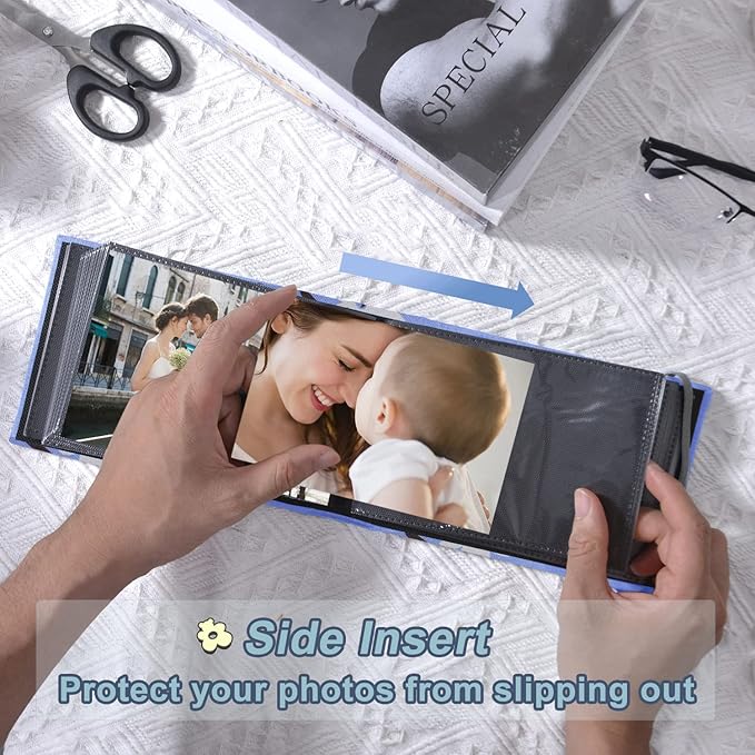 2PACK 4x6 Photo Album, 4x6 100 Pockets Linen Cover Photobook Small Capacity Pictures Book Easy to Classify and Portable for Wedding Family Baby Vacation (Blue + Flower)