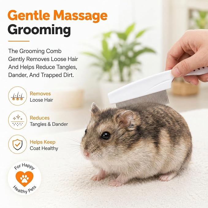 2Pcs Flea Combs, Fine Tooth Rabbit Brush Stainless Steel Bunny Brush | Rounded Teeth, for Grooming, Guinea Pigs, Cats, Dogs, Chinchillas, Ferrets and Rabbits