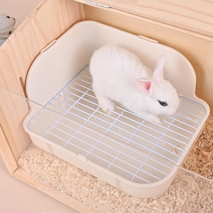 RUBYHOME Rabbit Litter Box Toilet, Plastic Square Cage Box Potty Trainer Corner Litter Bedding Box Pet Pan for Small Animals, Rabbits, Guinea Pigs, Chinchilla, Ferret, Galesaur, 11.4 Inches (White)