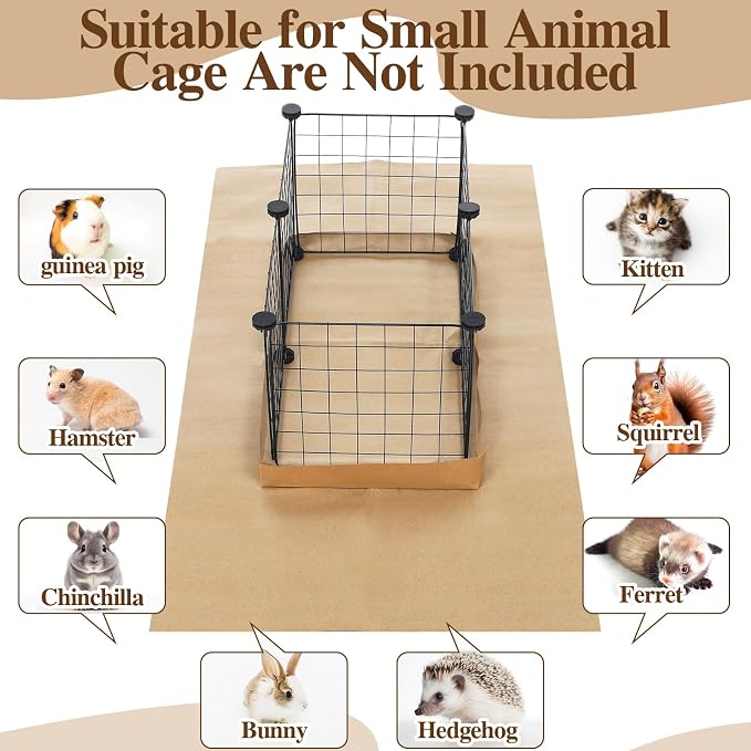 AmazingSpark 12 Pcs 49.2" x 25.6" Disposable Guinea Pig Cage Liners 4 x 2 ft Cage Disposable Bottom Waterproof Kraft Paper Liner Bag for Guinea Pigs Bedding Small Animal Pet Supplies