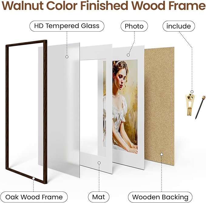 20x30 Picture Frame Natural Oak Wood From California-USA Walnut Color Finished Handcrafted 20 x 30 Poster Frame Matted to 16x24 Photo with Real Tempered Glass,for Photo,Certificate,Degree,Graduation