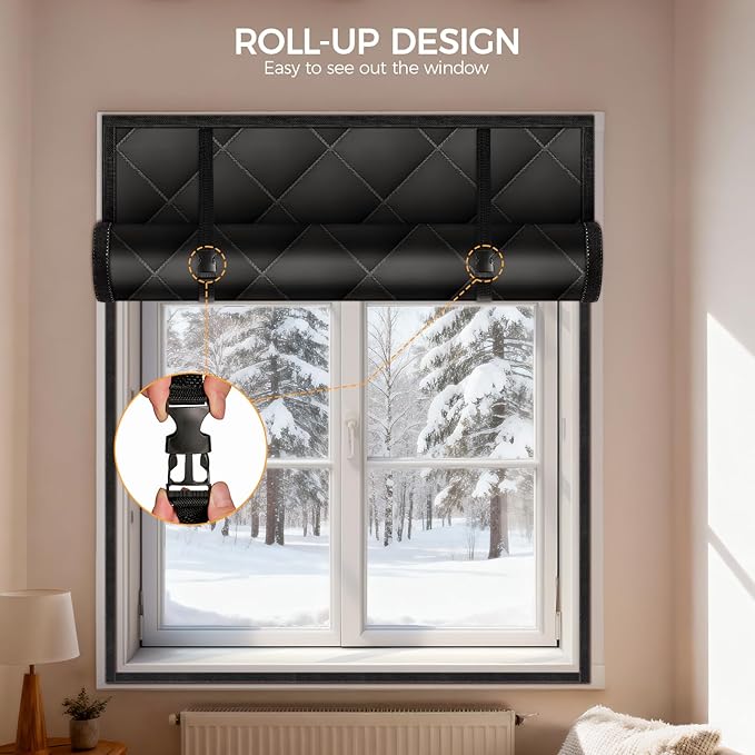 2 Sets 63" x 39" Thermal Window Cover，Oxford Fabric Window Cover for Winter, Window Insulation for Winter to Keep Warm, Window Insulation Kit for Home RV Basement–Black