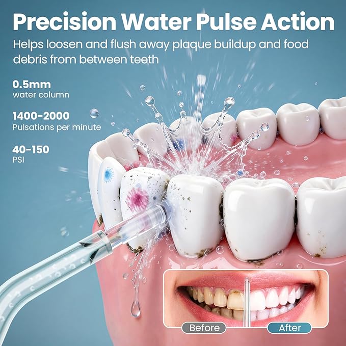Onlyone Rechargeable Cordless Water Flosser with Adjustable Water Pressure for Daily Oral Care, Power Dental Flosser for Home and Travel Use, Portable Oral Irrigator for Sensitive Gums and Braces Care