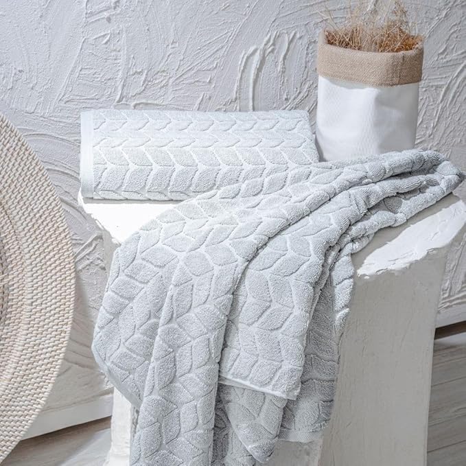 Turkish Cotton Ultra-Soft Plush Absorbent Quick Dry Bathroom Towel Set, Made in Turkey (LightGrey, 2 pcs Bath Towel Set)