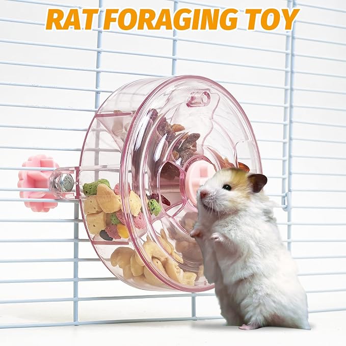 VCEPJH Rat Foraging Toy Interactive Slow Feeder with Transparent Rotating Treat Dispenser Wheel for Enrichment Activities Pet Rat Cage Accessories Ideal for Syrian Hamster Gerbil Mice (Pink)