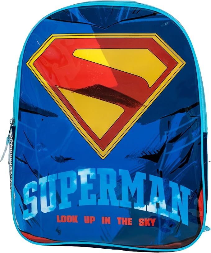 Superman Backpack, 15" Superhero School Bag for Boys, Blue