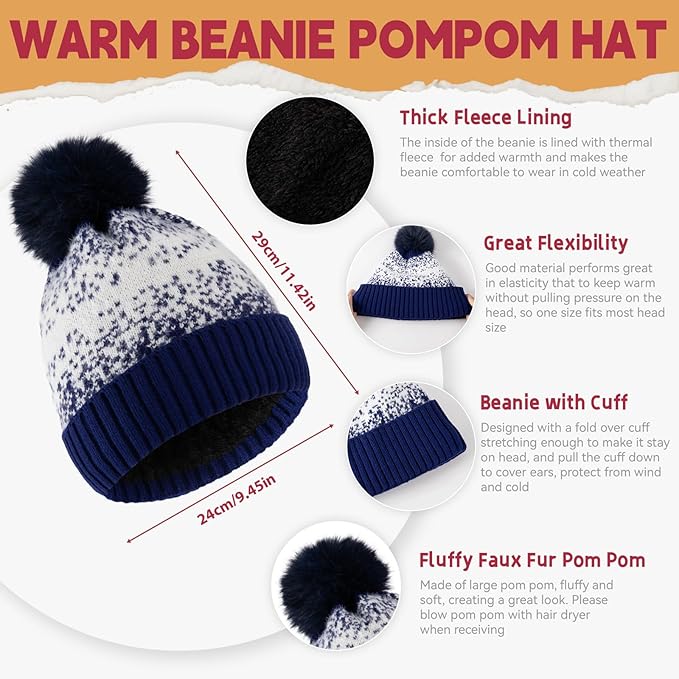 Womens Winter Beanie Hat Scarf Gloves Fuzzy Socks 4 In 1 Set Thermal Fleece Knitted Hat Warm Long Scarf Cold Weather