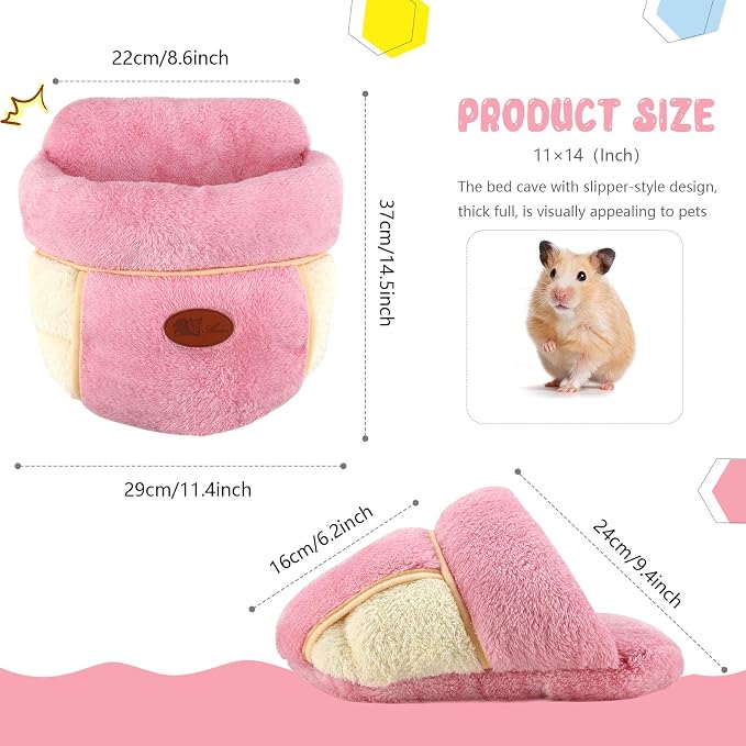 YUEPET Guinea Pig Bed, Warm Fleece Slipper Cuddle Cave, Pink | Cozy Guinea Pig House, Portable Guinea Pig Hideout, Thick Coral Fleece, Washable Cushion, Folds Flat for Storage