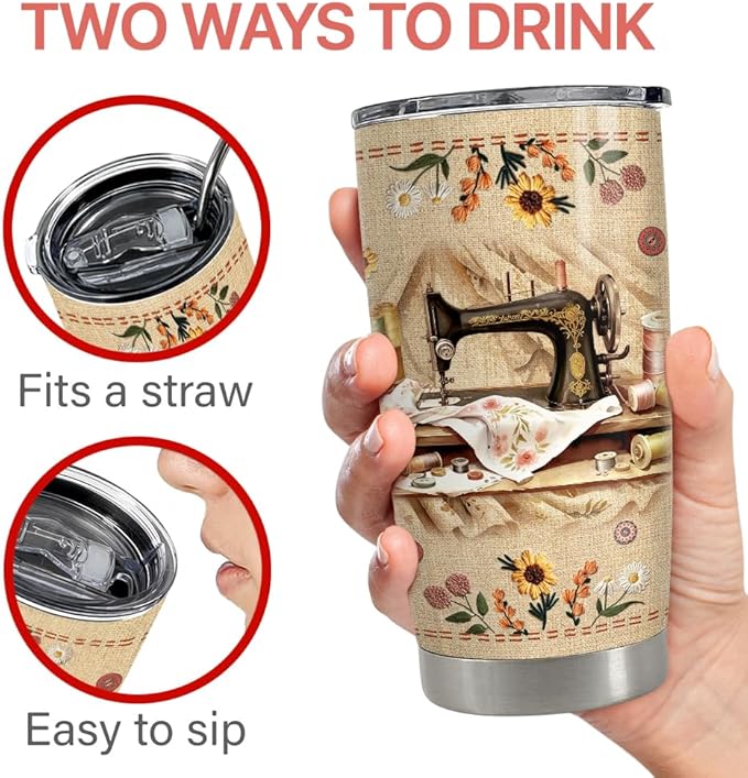 Sewing Tumbler 20oz Stainless Steel Insulated Coffee Travel Mug Cup for Women Girls Grandma Mom Sewing Gifts for Birthday Christmas Mothers Day