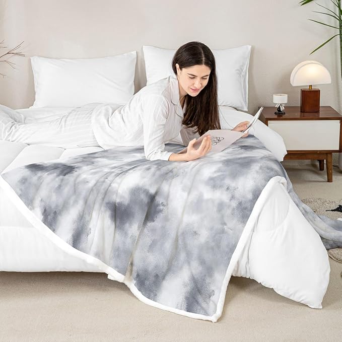 Feelyou Gray Fleece Throw Blanket Throw 50"x60" Kids Tie Dye Watercolor Sherpa Blanket Plush Fuzzy for Bed Couch Chair Living Room, Dreamy Girly Bed Blanket Room Decor