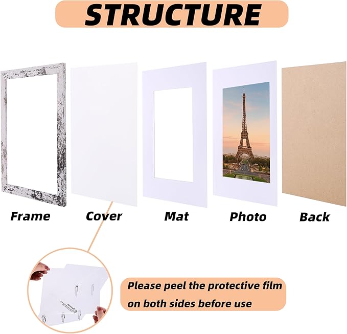 3 Pcs 11x14 Rustic White Wood Picture Frame - Display Pictures 8x10 with Mat or 11 x 14 without Mat - Distressed White Wooden Photo Frames for Wall Mounting 11 14 Matted to 8x10 Farmhouse Set of 3