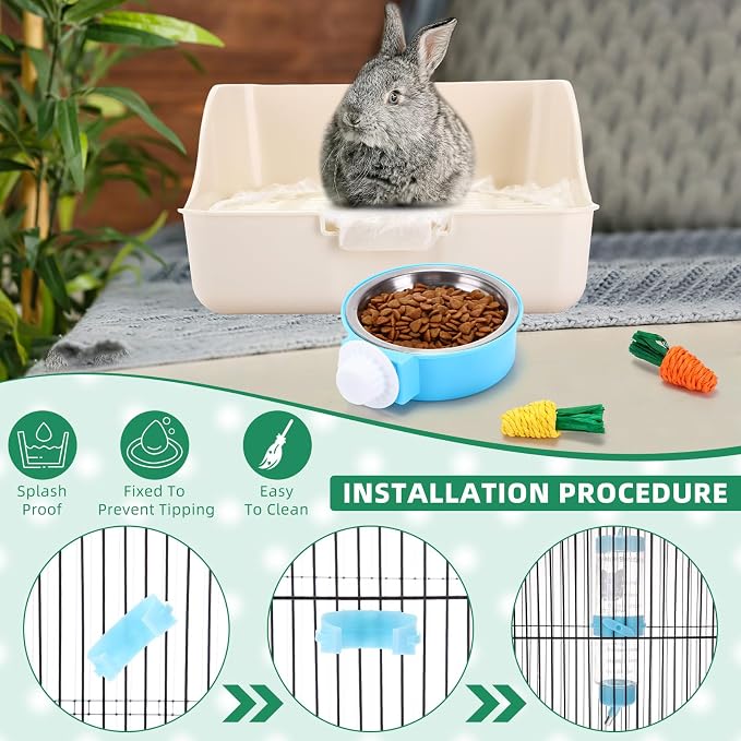 34 Pcs Rabbit Starter Kit Rabbit Litter Box Small Animal Water Bottle Cups Bunny Tunnels Animal Grooming Kit Bowl Blanket with Cleaning Set for Guinea Pig Bunny Accessories(Style 1,Blue)