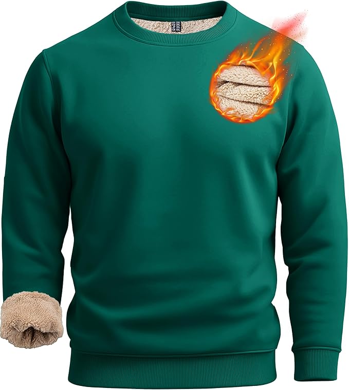 Boladeci Men's Full Sherpa Lined Crewneck Sweatshirts Heavy-weight Fleece Pullover Thick Thermal Long Sleeve Cotton