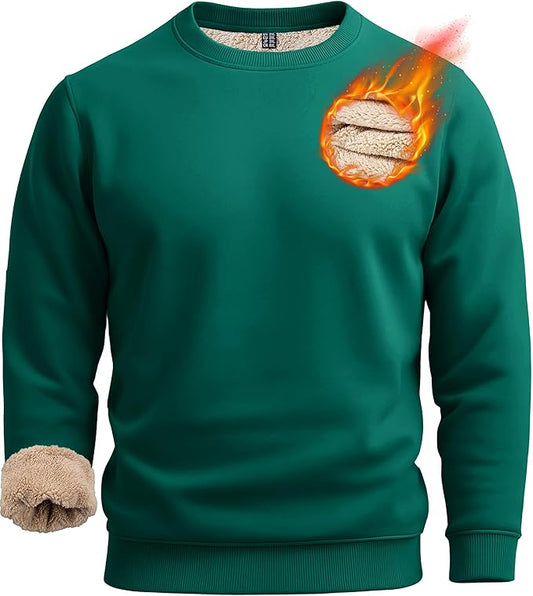 Boladeci Men's Full Sherpa Lined Crewneck Sweatshirts Heavy-weight Fleece Pullover Thick Thermal Long Sleeve Cotton