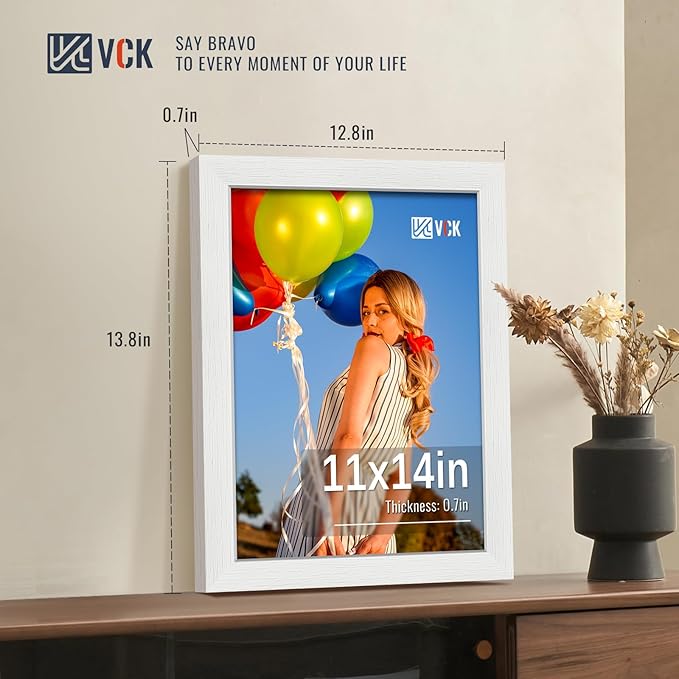 VCK 11x14 Picture Frames white Set of 6, Wide Border Wood Multi Certificate 11 x 14 Frame, Family Photos, Office Prints, Studio/Gallery Artwork, Woodgrain Series, Wall Hanging