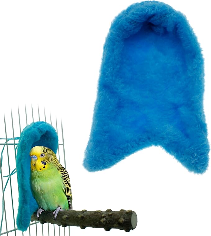 Corner Fleece Bird Blanket Cozy Bird Bed Warmer Parrot House Cage Snuggle Hut Bed Hanging Hammock Toy for Parakeet Cockatiel Conure Pigeon Lovebirds Small Animals Shelter Plush Bedding(Blue/M)