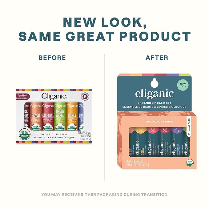 Cliganic Organic Lip Balm Set - 6 Tropical Flavors - 100% Natural Moisturizer for Cracked & Dry Lips