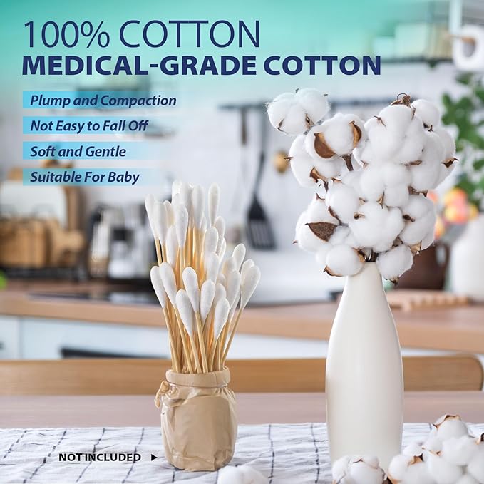 1000 PCs Long Cotton Swabs with Bamboo Wooden Handles 3 Inch Cotton Tipped Applicator by VASTMED | Ideal for Application of Medication, Cleaning Skin, Arts and Crafts Remover Tool