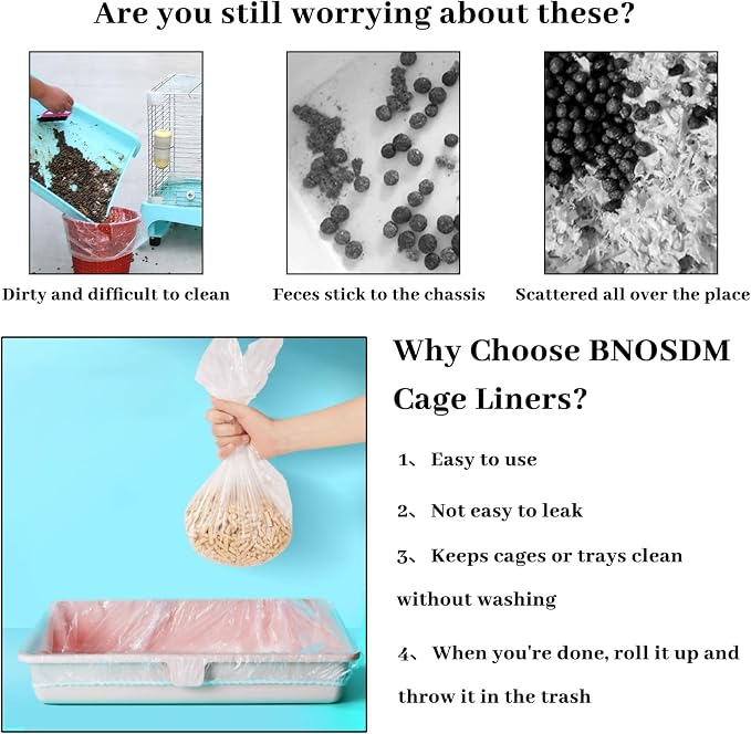 BNOSDM 100 PCS Rabbit Cage Liners 13.7"x11" Disposable Guinea Pig Cage Liner Hamster Tray Liner Plastic Small Animals Bedding Waste & Litter Pan Bag Universal Toilet Film for Bunny Hedgehog Ferret Rat